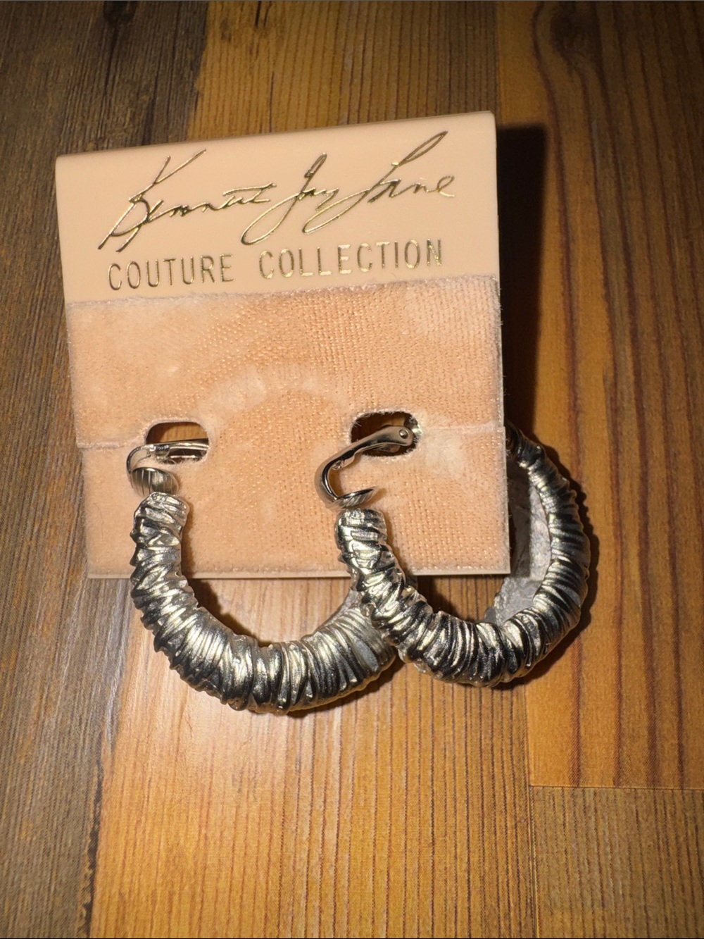 Vintage Kenneth Jay Lane Ribbed Shrimp Hoop Clip-On Earrings Silver Couture